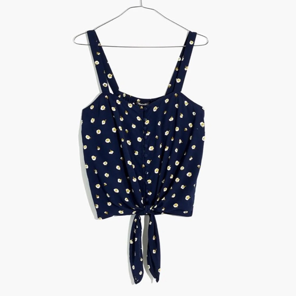 Madewell Navy Floral Tie-Front Top